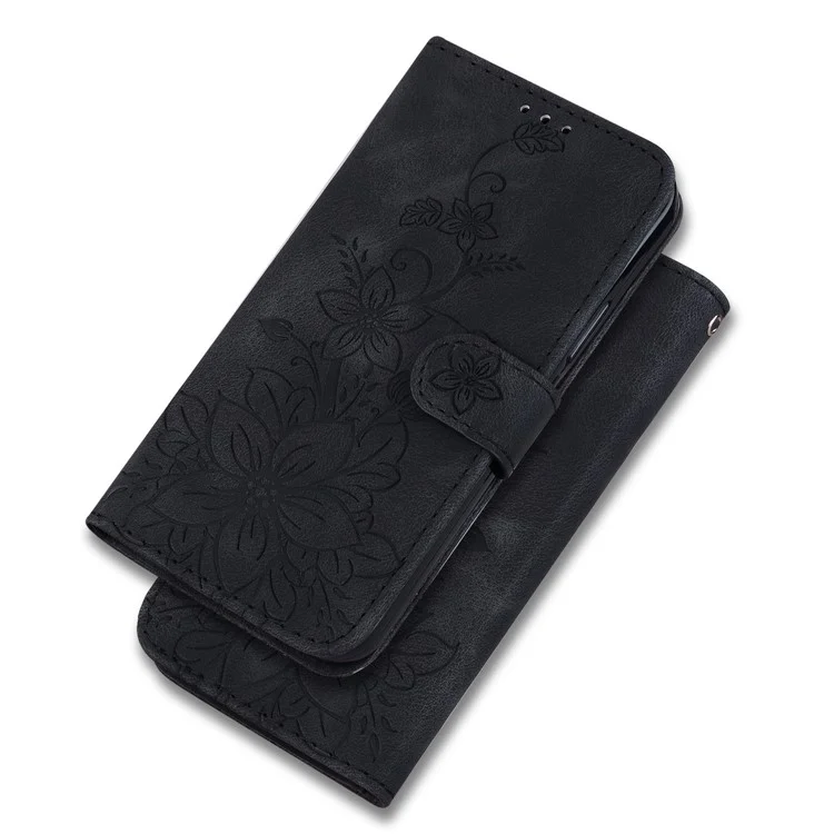 For Xiaomi Redmi Note 12 Pro 5G / 12 Pro Speed 5G / Poco X5 Pro 5G Wallet Case Imprinted Lily Flower Leather Stand Phone Cover - Black
