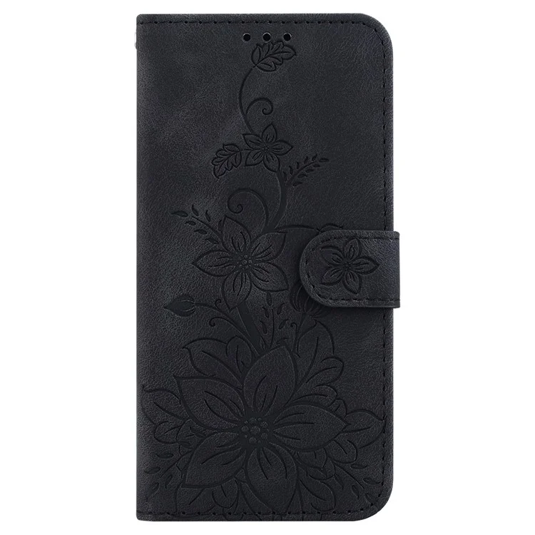 For Xiaomi Redmi Note 12 Pro 5G / 12 Pro Speed 5G / Poco X5 Pro 5G Wallet Case Imprinted Lily Flower Leather Stand Phone Cover - Black
