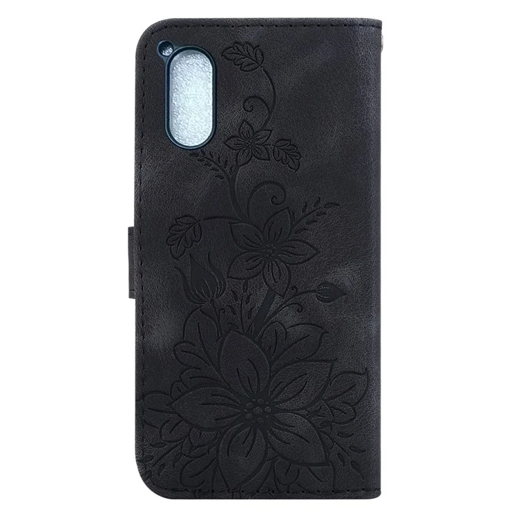 Per Sony Xperia 5 V Custodia in fiori impressa Lily Cover per telefono Slim-Fit in pelle PU Portafoglio Stand Shell - Nero