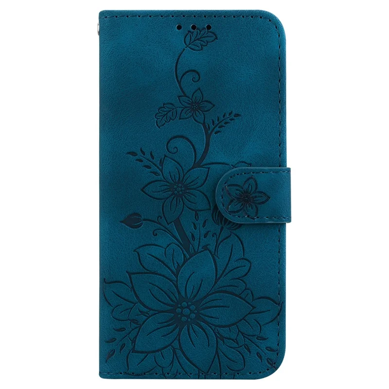 For Google Pixel 8 Phone Case Imprinted Lily Flower Cover Shockproof PU Leather Wallet Stand Shell - Dark Blue