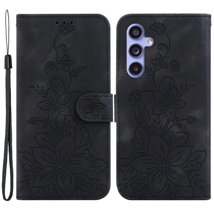 Per Samsung Galaxy S23 FE Imprinted Lily Flower Smartphone Case PU Leather Stand Wallet Cover - Nero