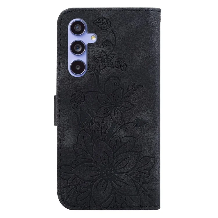 Per Samsung Galaxy S23 FE Imprinted Lily Flower Smartphone Case PU Leather Stand Wallet Cover - Nero