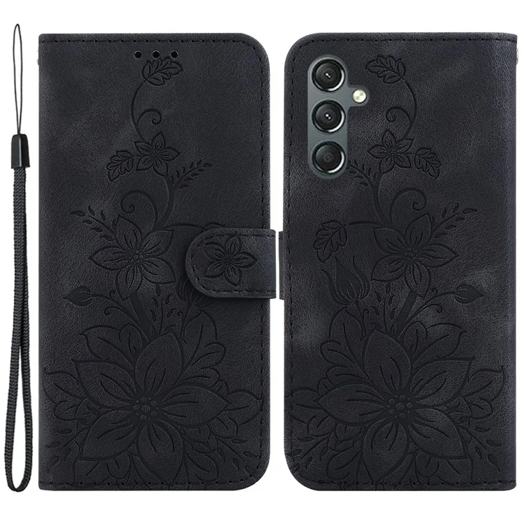 Bedrucktes Lily Flower Phone Case für Samsung Galaxy A25 5G (Global) (161,0 x 76,5 x 8,3 mm) PU-Leder-Wallet-Stand-Cover - Schwarz