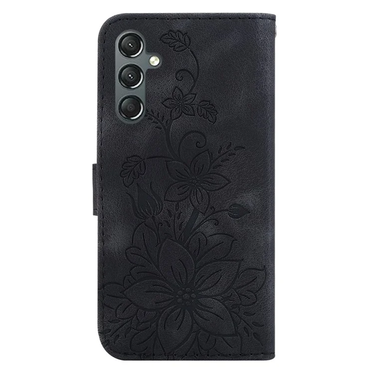 Bedrucktes Lily Flower Phone Case für Samsung Galaxy A25 5G (Global) (161,0 x 76,5 x 8,3 mm) PU-Leder-Wallet-Stand-Cover - Schwarz