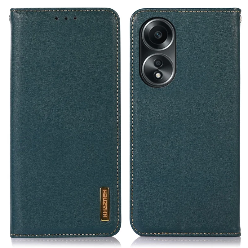 KHAZNEH Per Oppo A58 4G Custodia per telefono con blocco RFID in pelle bovina genuina con supporto portafoglio - Verde