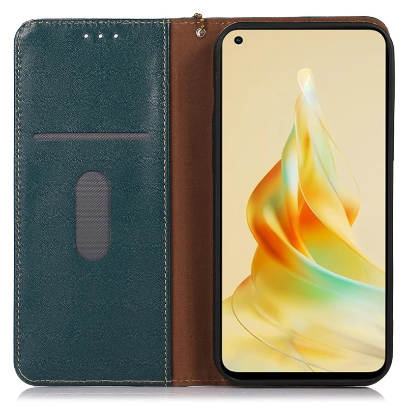 KHAZNEH Per Oppo A58 4G Custodia per telefono con blocco RFID in pelle bovina genuina con supporto portafoglio - Verde