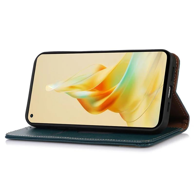 KHAZNEH Per Oppo A58 4G Custodia per telefono con blocco RFID in pelle bovina genuina con supporto portafoglio - Verde