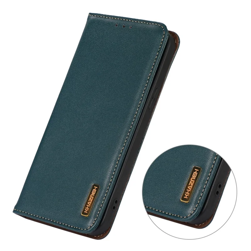 KHAZNEH Per Oppo A58 4G Custodia per telefono con blocco RFID in pelle bovina genuina con supporto portafoglio - Verde