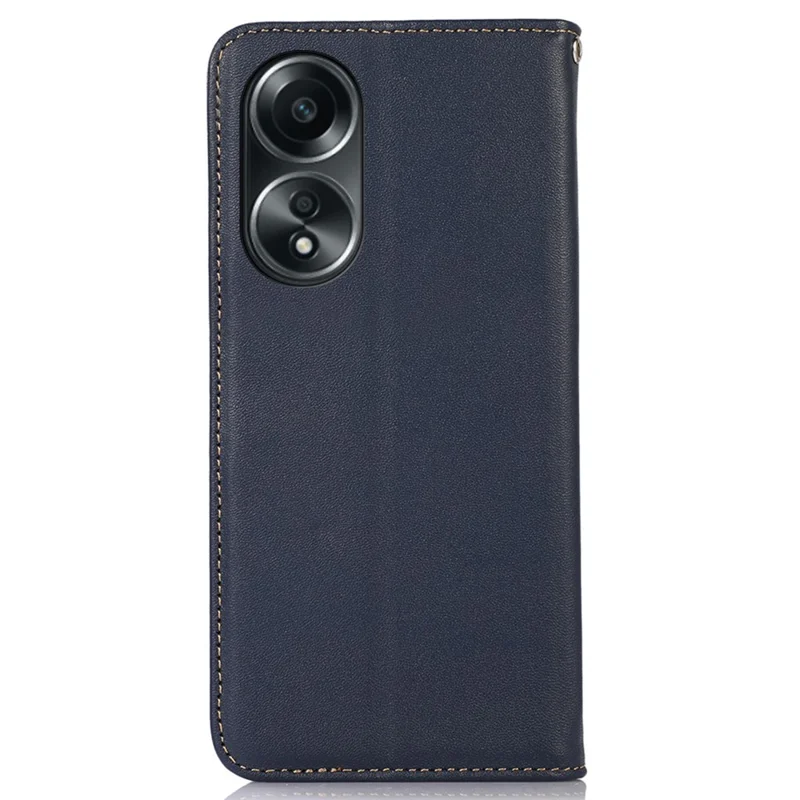 KHAZNEH Pour Oppo A58 4G Étui de téléphone à blocage RFID en cuir véritable de vache avec support de portefeuille - Bleu