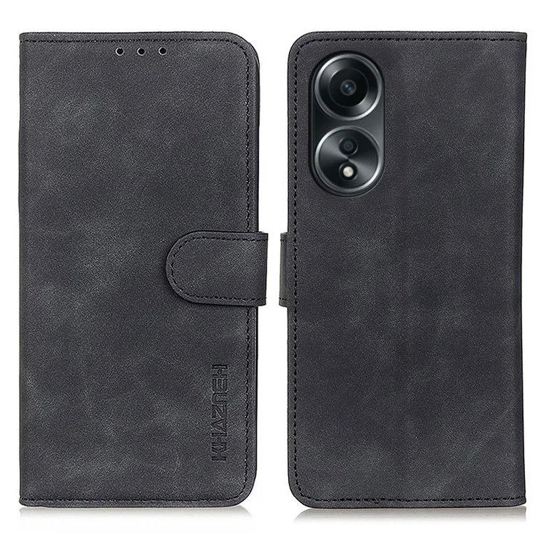 KHAZNEH Handyhülle für Oppo A58 4G , Retro-Textur PU-Leder Standfunktion Brieftaschenhülle - Schwarz