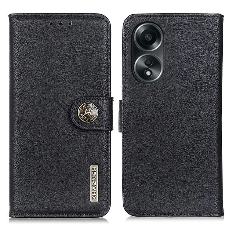 KHAZNEH Handy-Hülle für Oppo A58 4G, Rindsleder-Textur Case PU-Leder Standplatz Brieftasche - Schwarz