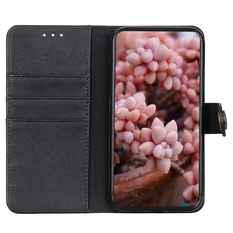 KHAZNEH Handy-Hülle für Oppo A58 4G, Rindsleder-Textur Case PU-Leder Standplatz Brieftasche - Schwarz