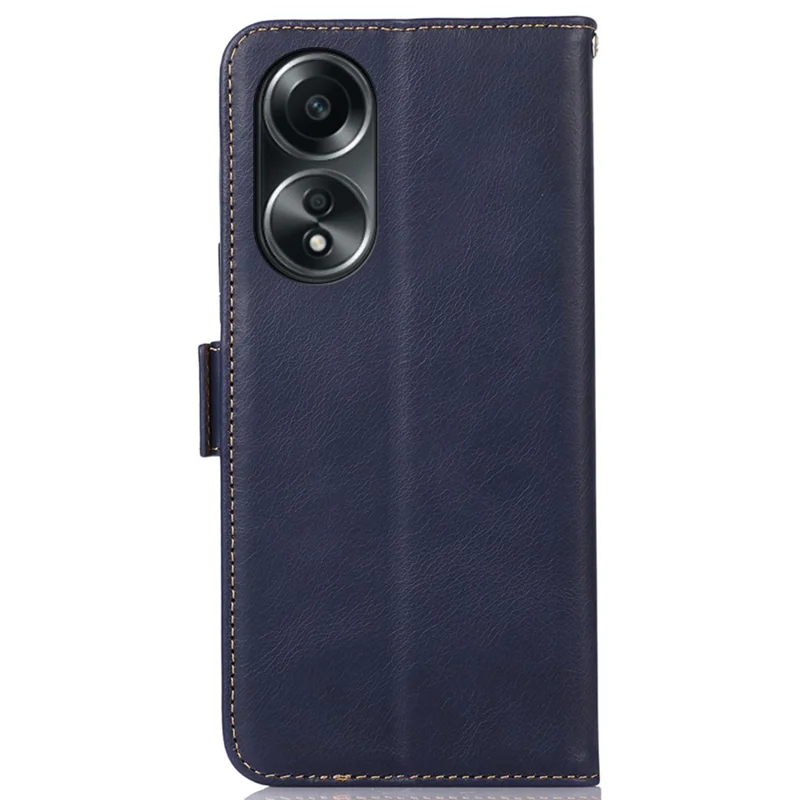 Étui de protection RFID pour téléphone Oppo A58 4G, Étui de téléphone en cuir véritable de vache avec support, bleu