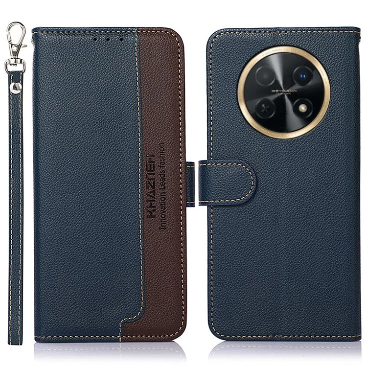 KHAZNEH Pour Huawei nova Y91 4G / Enjoy 60X Étui en cuir portefeuille à blocage RFID avec texture de litchi - Bleu