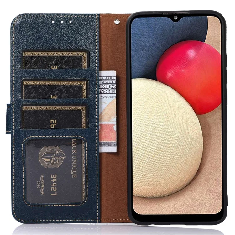 KHAZNEH Pour Huawei nova Y91 4G / Enjoy 60X Étui en cuir portefeuille à blocage RFID avec texture de litchi - Bleu