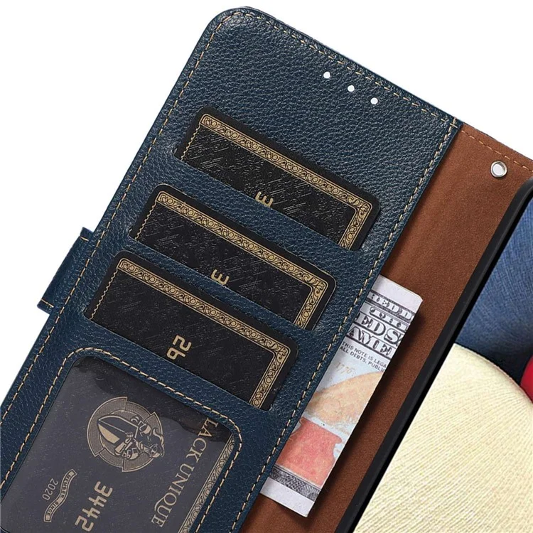 KHAZNEH Pour Huawei nova Y91 4G / Enjoy 60X Étui en cuir portefeuille à blocage RFID avec texture de litchi - Bleu