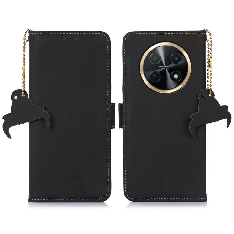 Для Huawei nova Y91 4G / Enjoy 60X RFID Blocking Wallet Phone Case Stand Silky Feeling Genuine Cow Leather Cover - Black