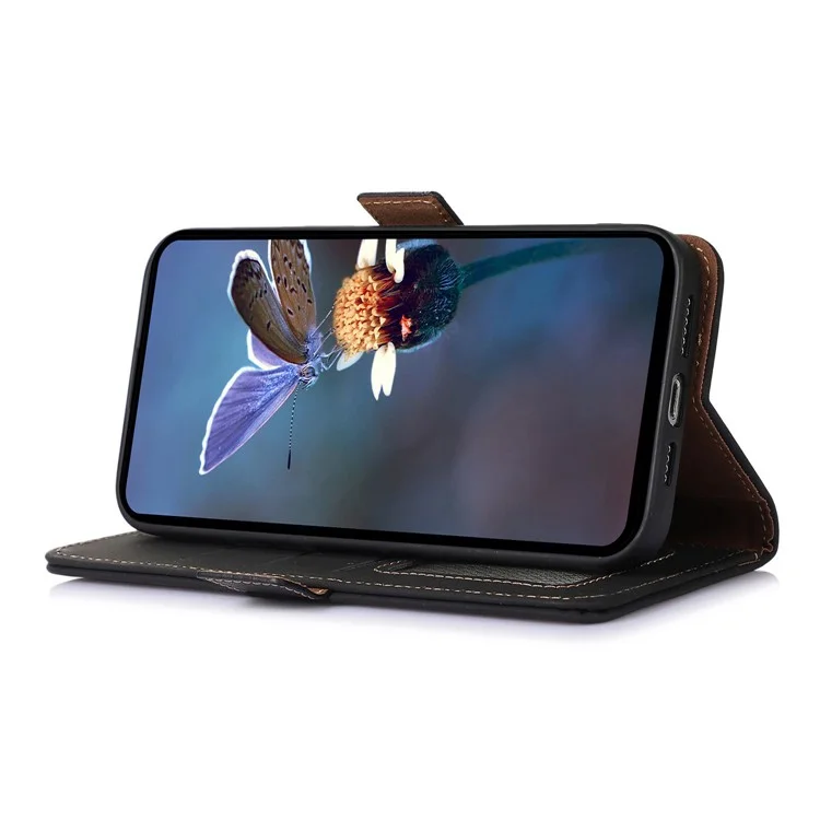Для Huawei nova Y91 4G / Enjoy 60X RFID Blocking Wallet Phone Case Stand Silky Feeling Genuine Cow Leather Cover - Black