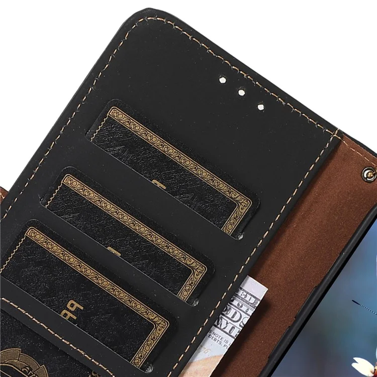 Для Huawei nova Y91 4G / Enjoy 60X RFID Blocking Wallet Phone Case Stand Silky Feeling Genuine Cow Leather Cover - Black