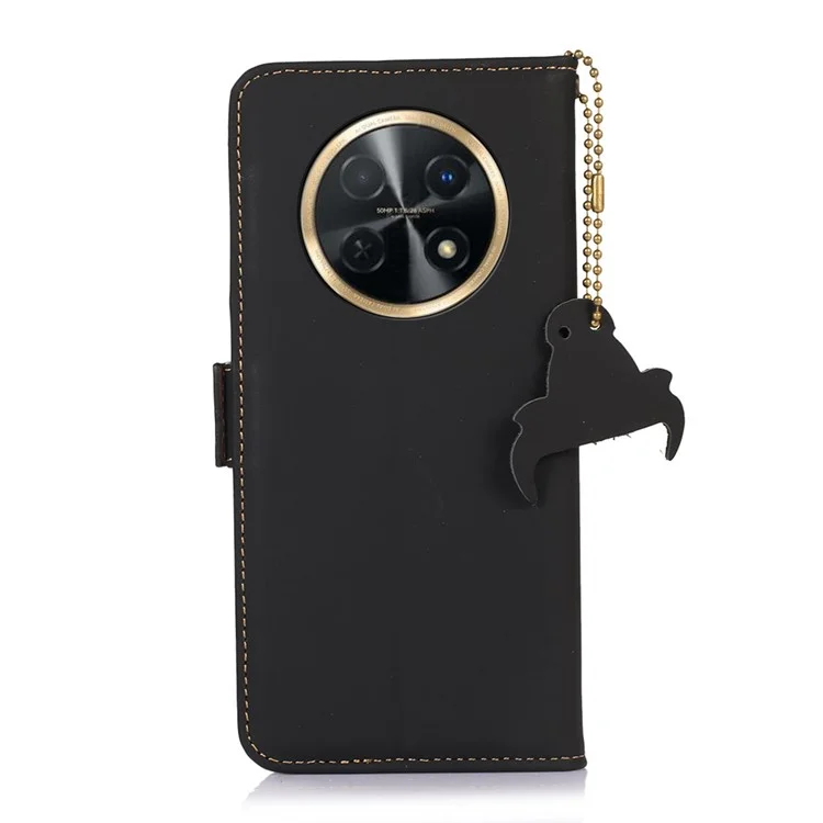 Для Huawei nova Y91 4G / Enjoy 60X RFID Blocking Wallet Phone Case Stand Silky Feeling Genuine Cow Leather Cover - Black