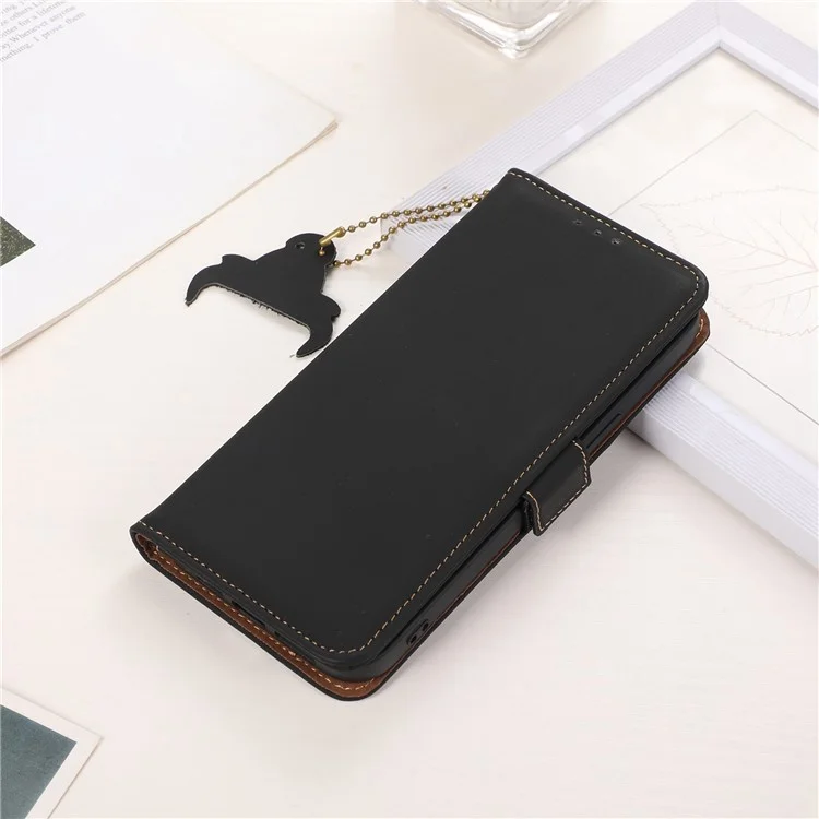 Для Huawei nova Y91 4G / Enjoy 60X RFID Blocking Wallet Phone Case Stand Silky Feeling Genuine Cow Leather Cover - Black