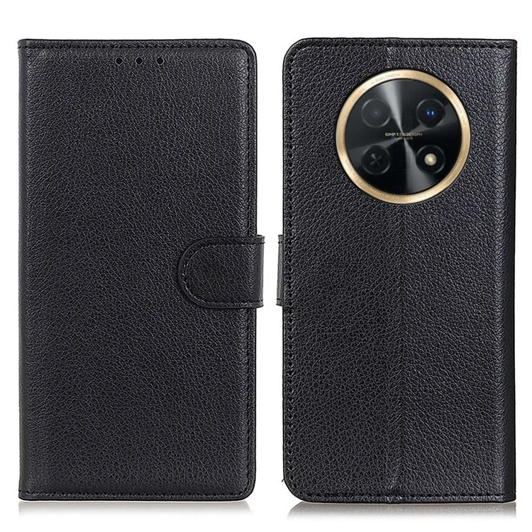 Für Huawei nova Y91 4G / Enjoy 60X PU-Leder-Hülle Kratzfest Ständer Handyhülle Litchi-Textur Brieftasche - Schwarz