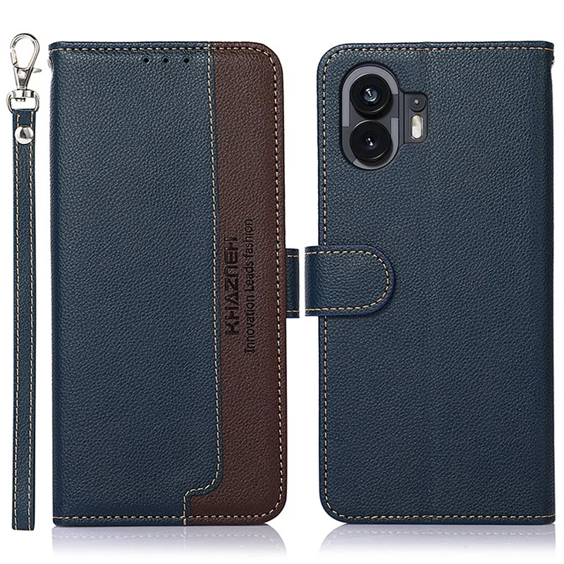 KHAZNEH Per Nothing Phone (2) Anti-Scratch Phone Shell Litchi Texture Wallet Stand RFID Blocking PU Leather Case - Blu