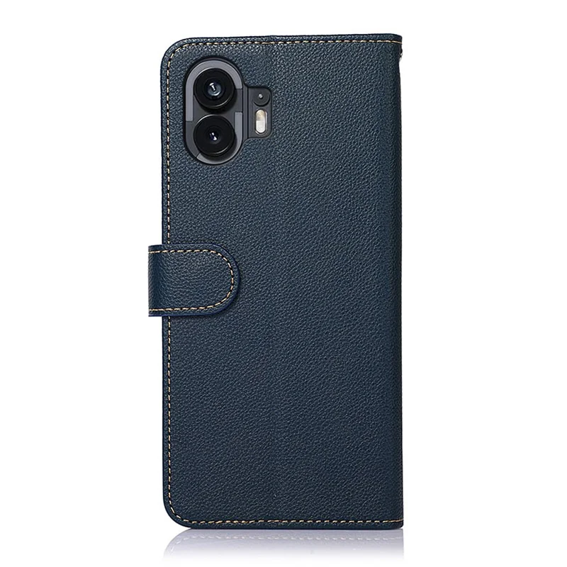 KHAZNEH Per Nothing Phone (2) Anti-Scratch Phone Shell Litchi Texture Wallet Stand RFID Blocking PU Leather Case - Blu