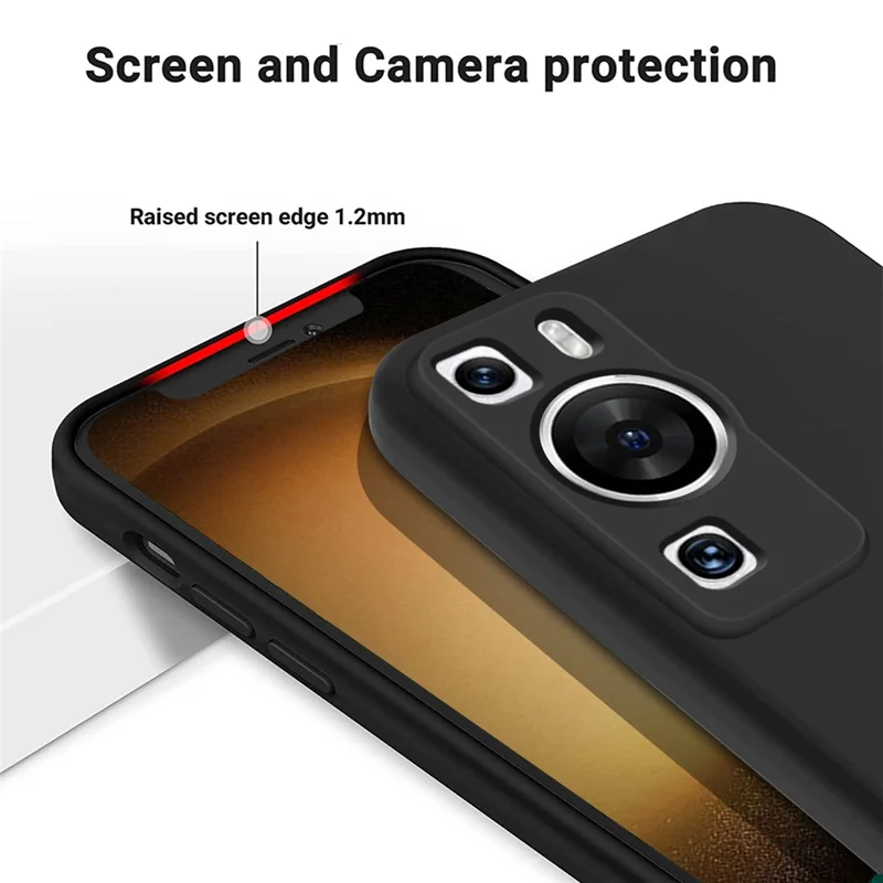 Für Huawei P60 Pro / P60 Anti-Kratzer Flüssigsilikon-Handyhülle, weiches Futter, stoßfeste Handyhülle mit Trageschlaufe - Schwarz
