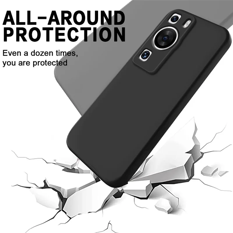 Für Huawei P60 Pro / P60 Anti-Kratzer Flüssigsilikon-Handyhülle, weiches Futter, stoßfeste Handyhülle mit Trageschlaufe - Schwarz