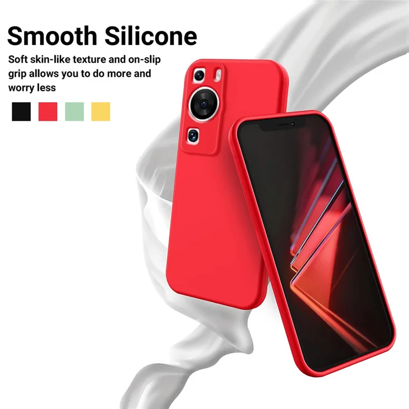 Pour Huawei P60 Pro / P60 Étui de téléphone en silicone liquide anti-rayures Doublure douce Étui de téléphone antichoc avec dragonne - Rouge