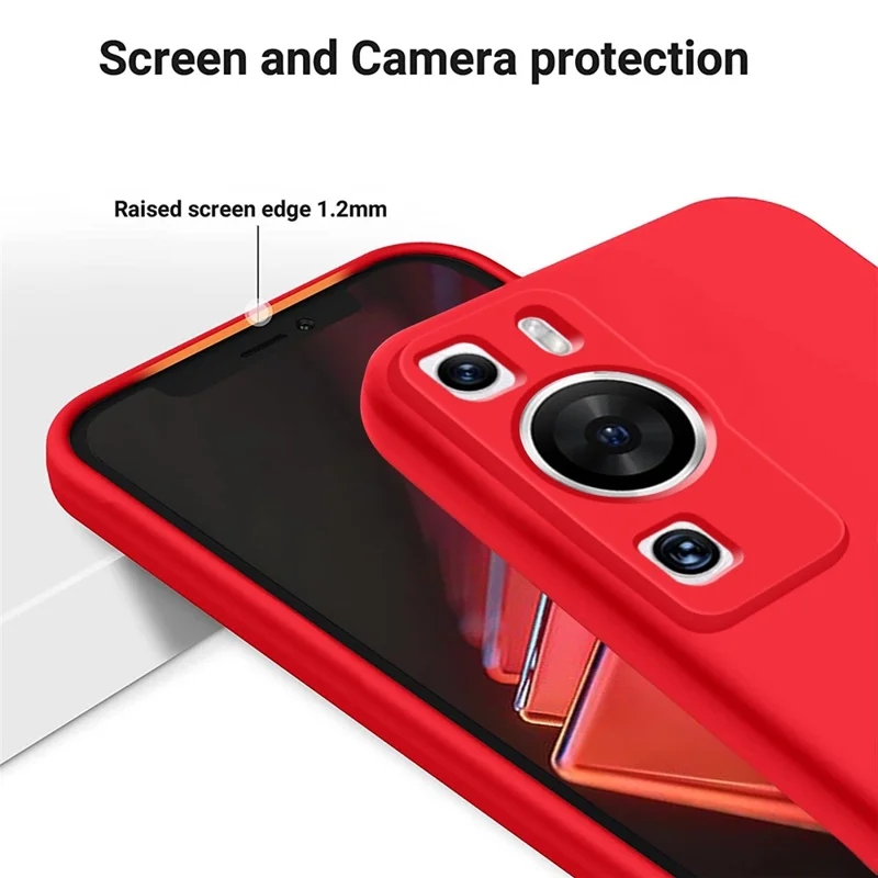 Pour Huawei P60 Pro / P60 Étui de téléphone en silicone liquide anti-rayures Doublure douce Étui de téléphone antichoc avec dragonne - Rouge