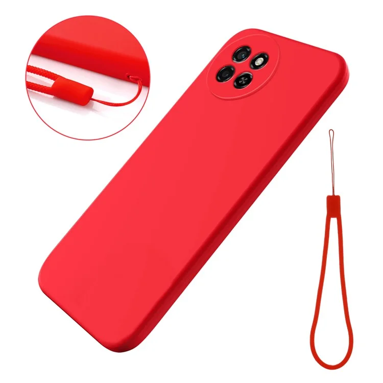 For itel S23 Shockproof Phone Cover Liquid Silicone Soft Lining Phone Case with Strap - Red