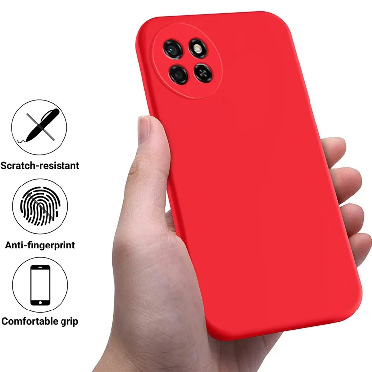 For itel S23 Shockproof Phone Cover Liquid Silicone Soft Lining Phone Case with Strap - Red