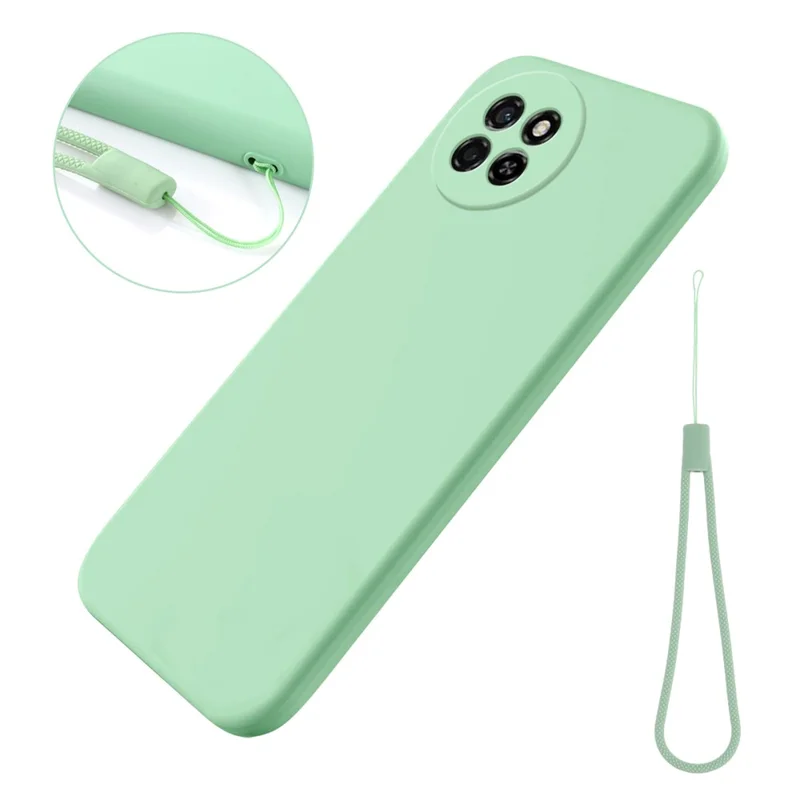 For itel S23 Shockproof Phone Cover Liquid Silicone Soft Lining Phone Case with Strap - Green