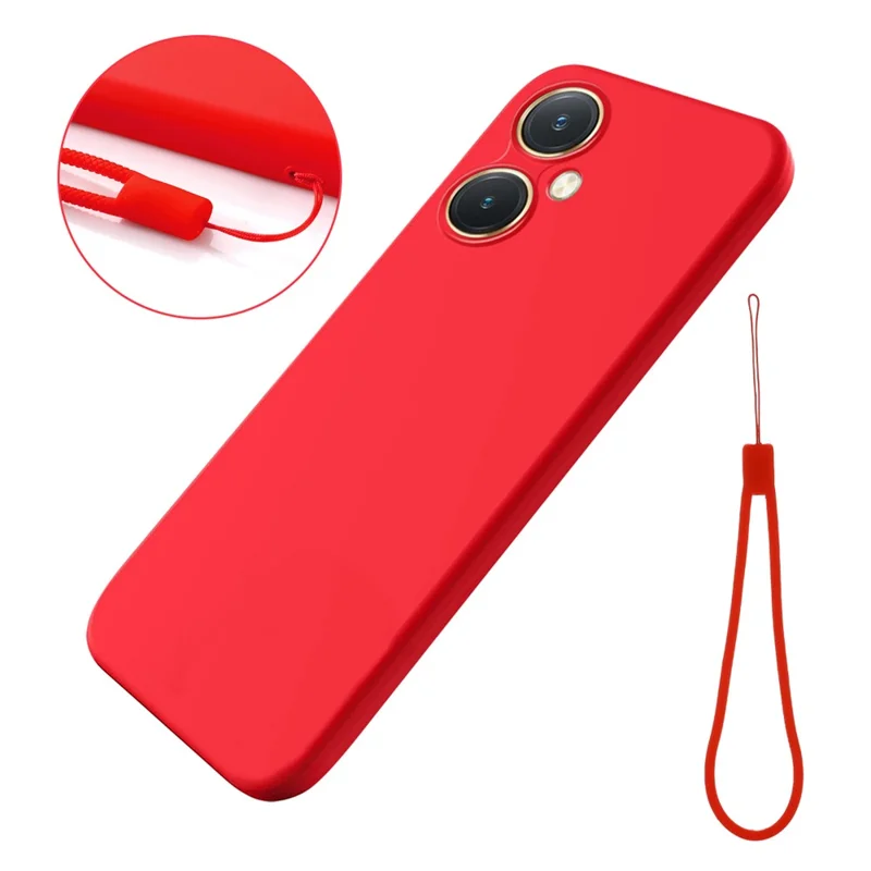 Silicone liquide flexible pour vivo Y27 4G, étui de téléphone avec doublure souple anti-rayures et avec sangle - Rouge