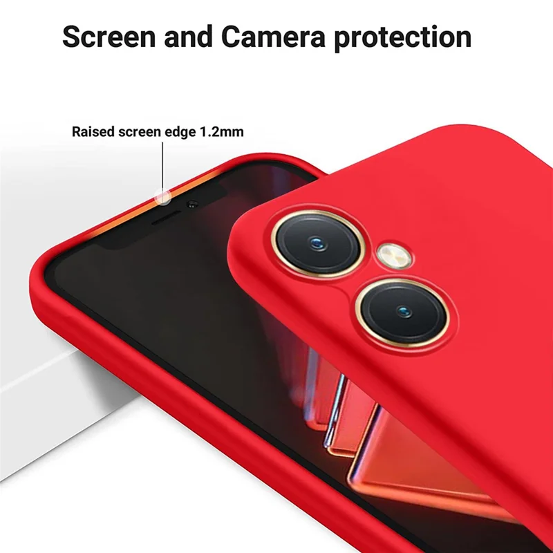 Silicone liquide flexible pour vivo Y27 4G, étui de téléphone avec doublure souple anti-rayures et avec sangle - Rouge