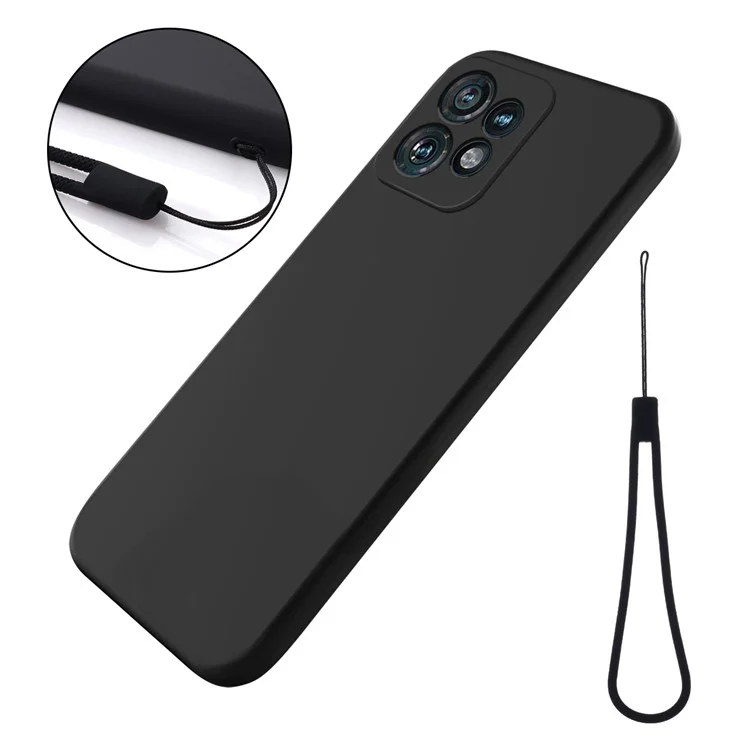 Per Motorola Edge 40 Pro 5G / Moto X40 5G Custodia in silicone liquido a prova di polvere Rivestimento morbido Custodia per telefono con cinturino - Nero