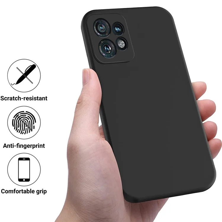 Per Motorola Edge 40 Pro 5G / Moto X40 5G Custodia in silicone liquido a prova di polvere Rivestimento morbido Custodia per telefono con cinturino - Nero
