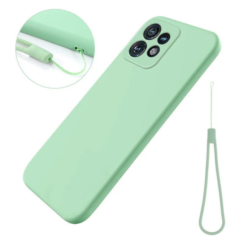For Motorola Edge 40 Pro 5G / Moto X40 5G Dustproof Liquid Silicone Cover Soft Lining Phone Case Shell with Strap - Green