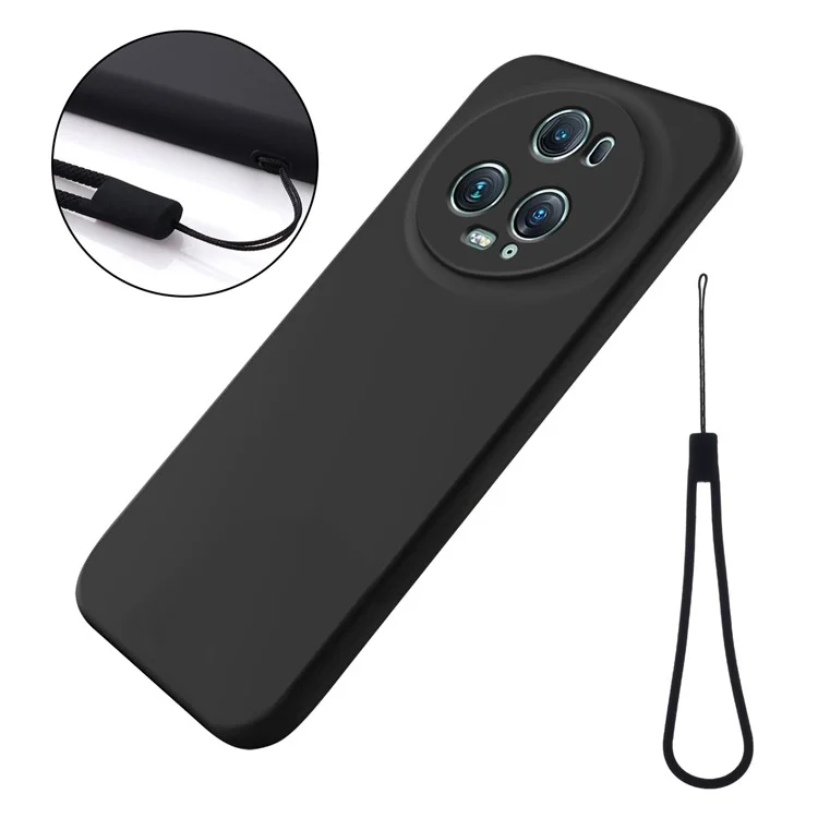 Wrist Stap Phone Case For Honor Magic5 Pro , Liquid Silicone Soft Lining Shell Shockproof Phone Cover - Black