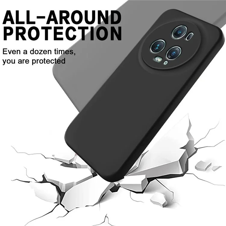 Wrist Stap Phone Case For Honor Magic5 Pro , Liquid Silicone Soft Lining Shell Shockproof Phone Cover - Black