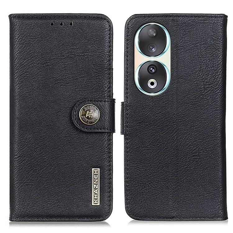 KHAZNEH For Honor 90 PU Leather Phone Cover Anti-Scratch Cowhide Texture Case with Stand Wallet - Black