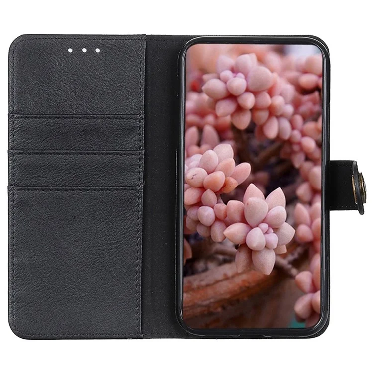 KHAZNEH For Honor 90 PU Leather Phone Cover Anti-Scratch Cowhide Texture Case with Stand Wallet - Black