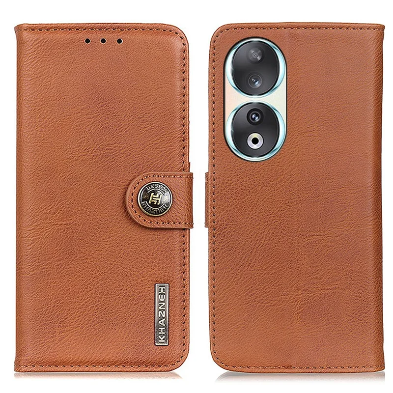 KHAZNEH For Honor 90 PU Leather Phone Cover Anti-Scratch Cowhide Texture Case with Stand Wallet - Brown