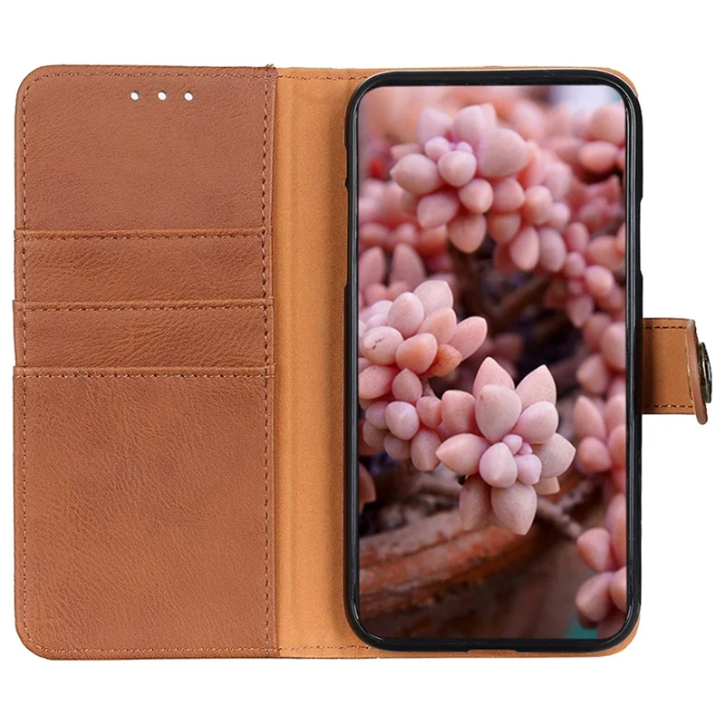 KHAZNEH For Honor 90 PU Leather Phone Cover Anti-Scratch Cowhide Texture Case with Stand Wallet - Brown