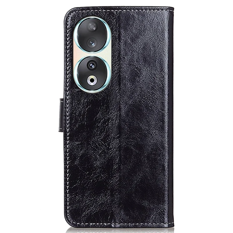 For Honor 90 Capa a Prova de Choque Textura Crazy Horse PU Leather Shell Stand Wallet Retro Phone Cover - Preto