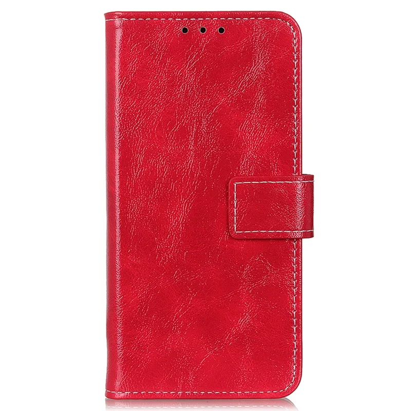 For Honor 90 Shockproof Case Crazy Horse Texture PU Leather Shell Stand Wallet Retro Phone Cover - Red