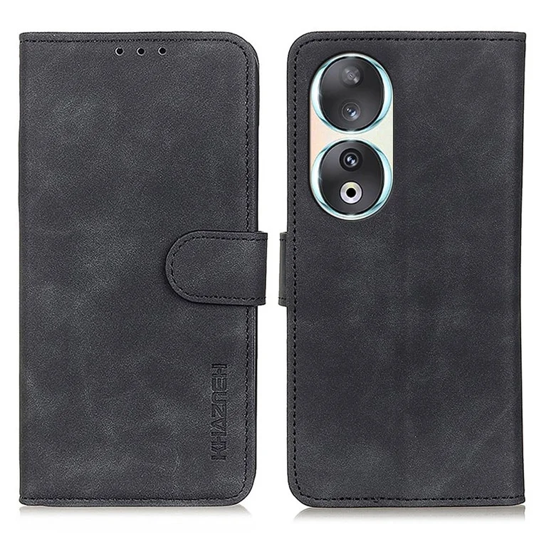 KHAZNEH For Honor 90 Wallet Phone Cover Retro Textur PU-Leder Stand Anti-Fingerabdruck Case - Schwarz