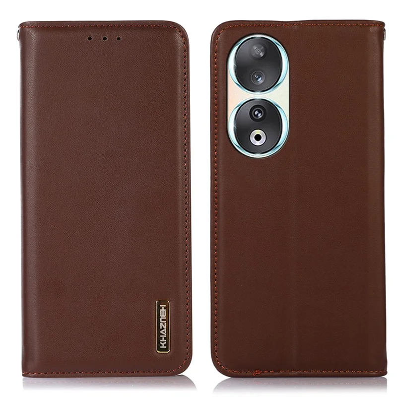 KHAZNEH RFID Blocking Wallet Phone Case para Honor 90, Funda de Teléfono con Soporte de Cuero Genuino de Vaca - Marrón